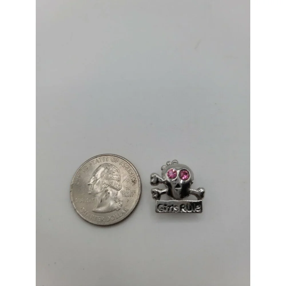 Fashion Jewelry Silver GIRLS RULE PINK GEM EYES CHARM‎